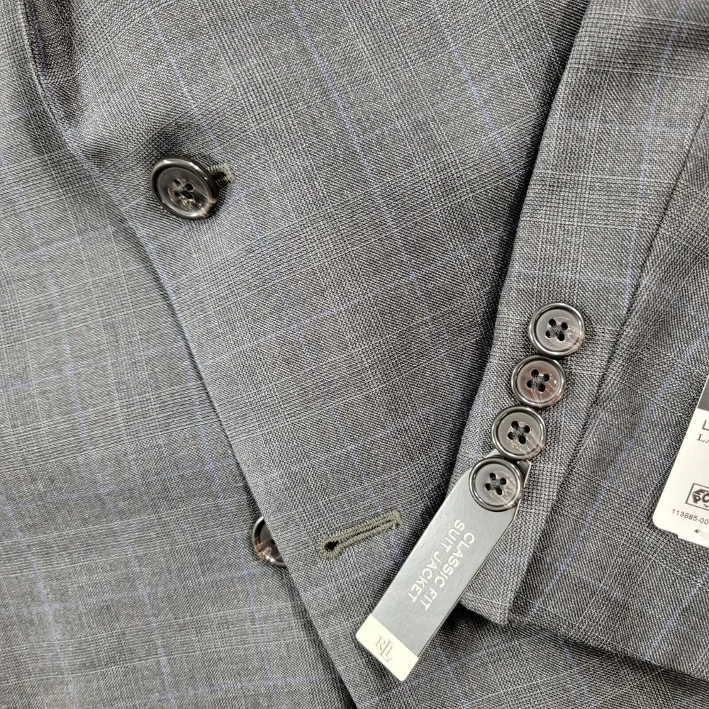 Lauren Ralph Lauren Wool Suit Jacket Mens 44L 44 Grey w/Blue‎ $450